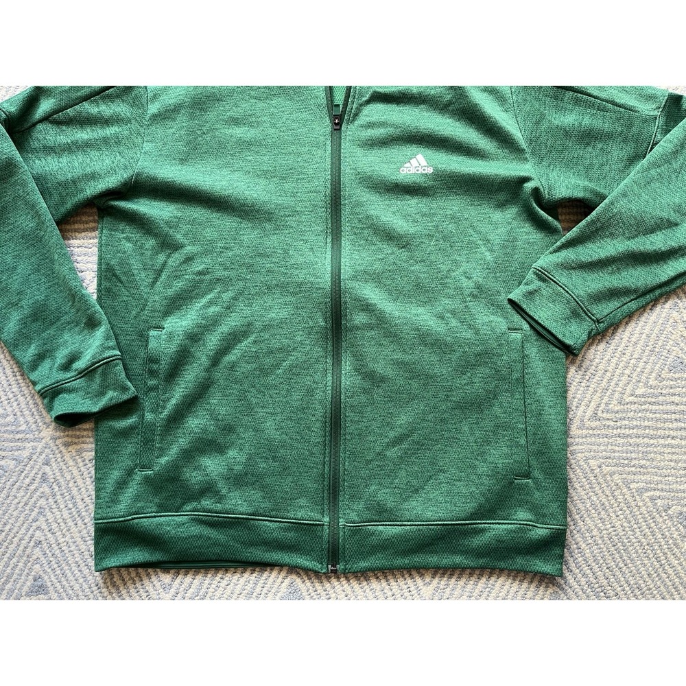 Adidas Full-Zip Polyester Track Jacket - Green/Wh… - image 2